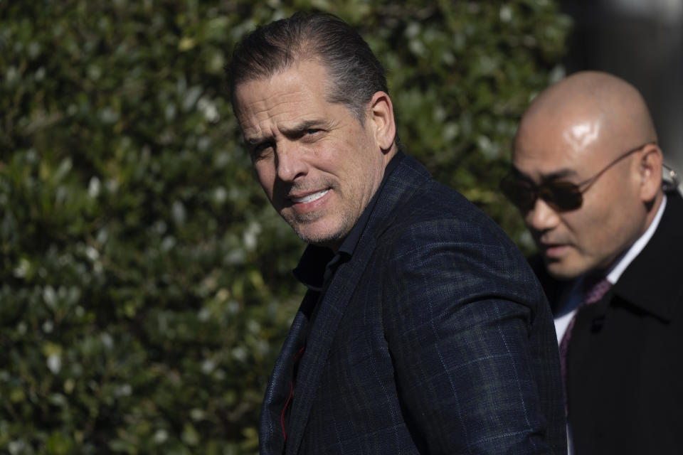 FILE - Hunter Biden walks along the South Lawn before the pardoning ceremony for the national Thanksgiving turkeys at the White House in Washington, Nov. 21, 2022. Lawyers for President Joe Biden's son, Hunter, have asked the Justice Department to investigate close allies of former President Donald Trump and others who they say accessed and disseminated personal data from a laptop he dropped off at a Delaware computer repair shop in 2019. (AP Photo/Carolyn Kaster, File)