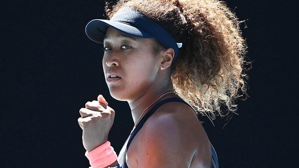 Pictured here, Naomi Osaka gives a fist pump during her Aus Open win against Serena Williams.