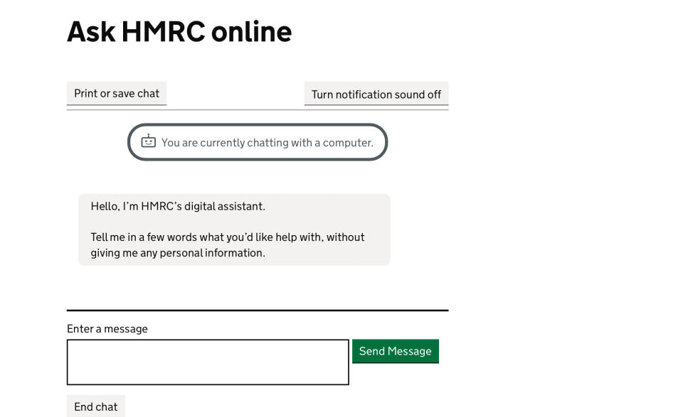 HMRC’s digital assistant answers questions and offers links to guides and videos. (HMRC)