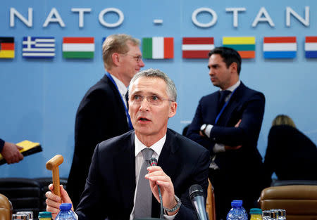 NATO Secretary-General Jens Stoltenberg chairs a NATO defence ministers meeting at the Alliance headquarters in Brussels, Belgium October 27, 2016. REUTERS/Francois Lenoir