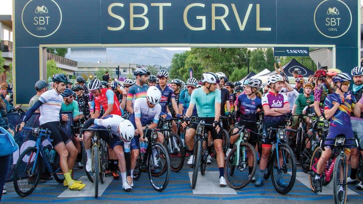 Cyclists at the start line of SBT GRVL