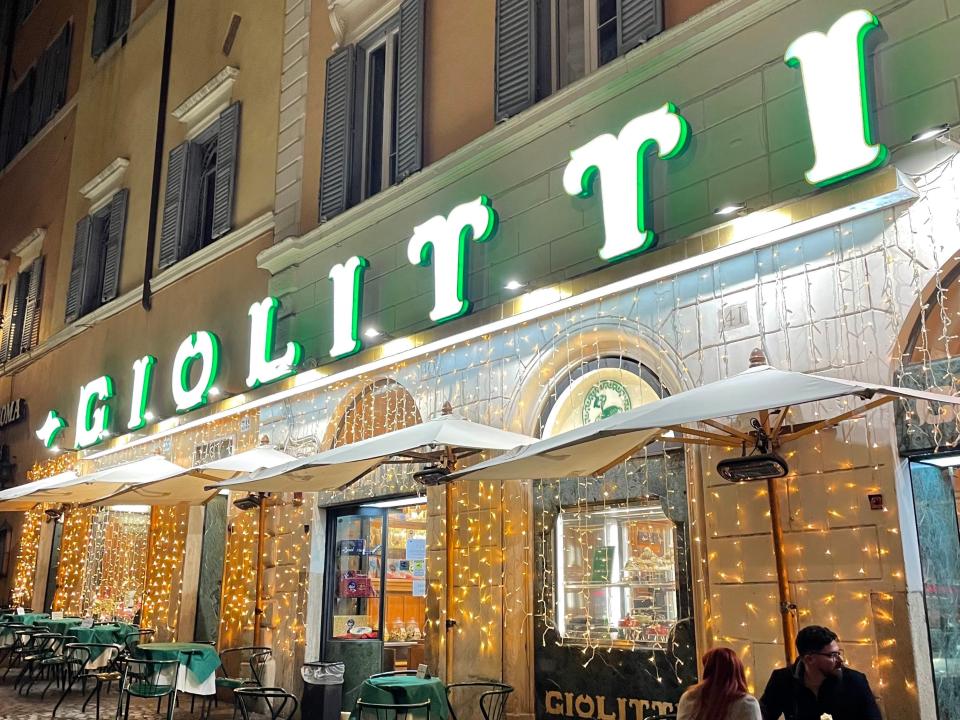 exterior shot of giolitti gelato shop in rome, italy