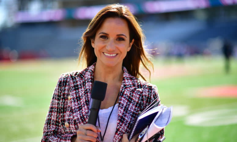 Dianna Russini on-field read to report on an XFL event.