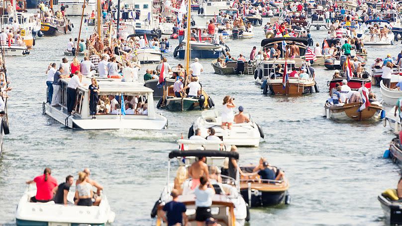 Boats on Amsterdam's river IJ.