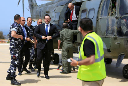 Lebanese Prime Minister Saad al-Hariri arrives at the United Nations Interim Force in Lebanon (UNIFIL) headquarters in Naqoura, near the Lebanese-Israeli border, southern Lebanon April 21, 2017. REUTERS/Ali Hashisho