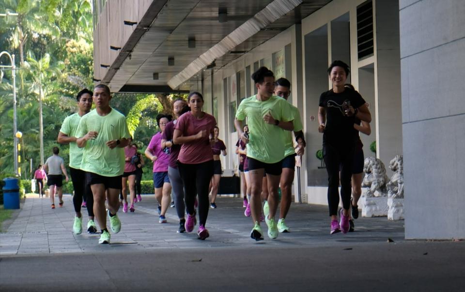 Puma Ambassador Joy Kuan leading a group for a run. PHOTO: Puma Singapore