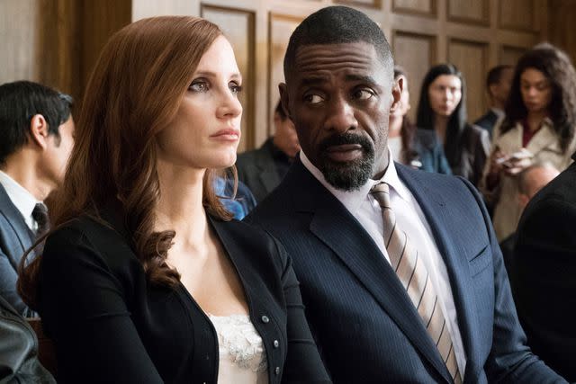 <p>Michael Gibson/STX Entertainment /Courtesy Everett Collection</p> Jessica Chastain and Idris Elba in 'Molly's Game'