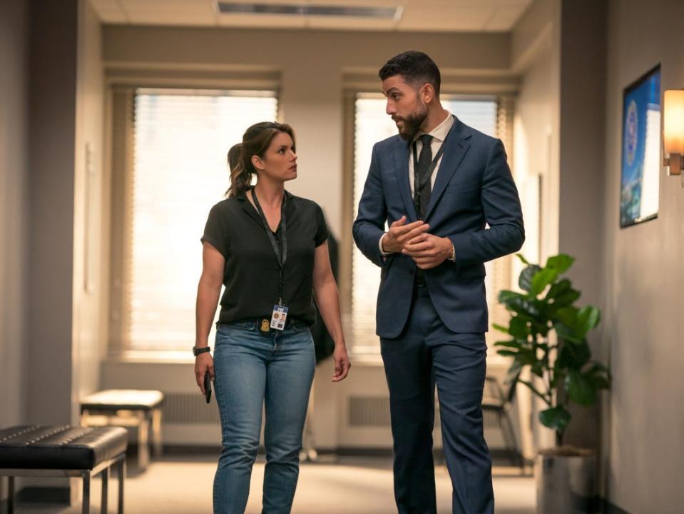 Missy Peregrym as Agent Maggie Bell and Zeeko Zaki as Special Agent Omar Adom "OA" Zidan in "FBI"