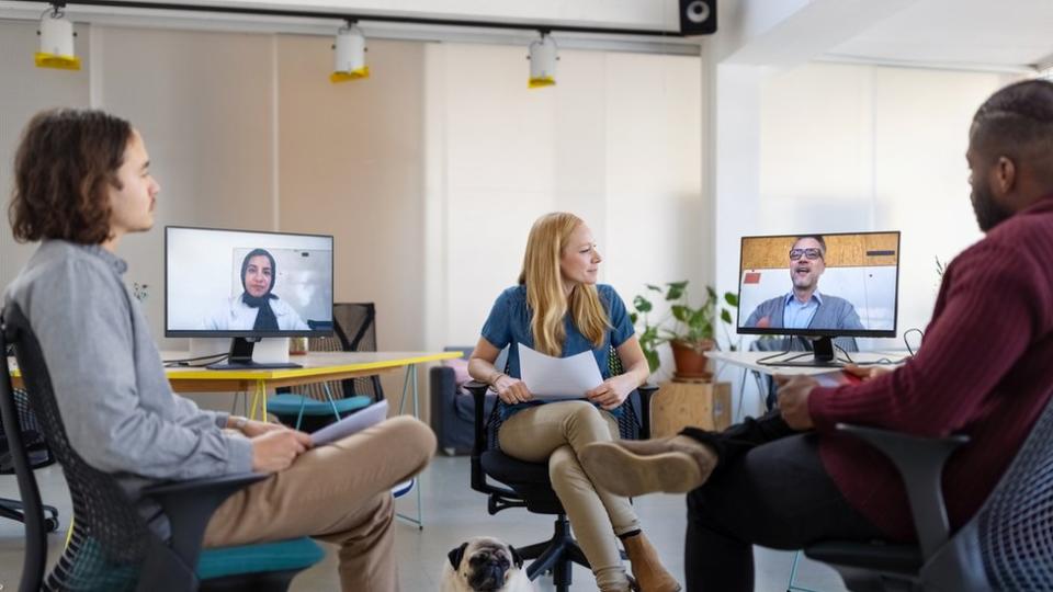 Una reunión entre colegas por teleconferencia.