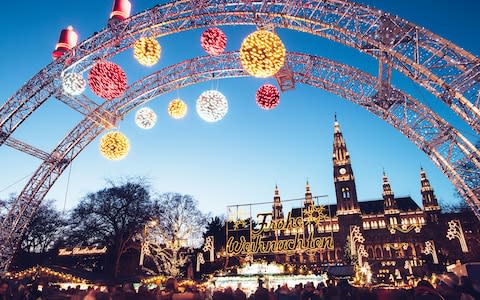 Christmas decorations outside Vienna Town Hall - Credit: Getty