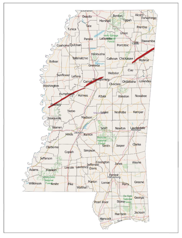 Map of Friday's deadly EF-4 tornado that ripped across Mississippi.