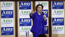 Democratic presidential candidate Sen. Amy Klobuchar, D-Minn., speaks during a town hall, Sunday, Jan. 12, 2020, in Perry, Iowa. (AP Photo/Charlie Neibergall)