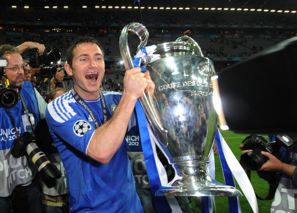 Lampard, pictured celebrating with the Champions’ League trophy in 2012, is considered an all-time Chelsea great. (PA)