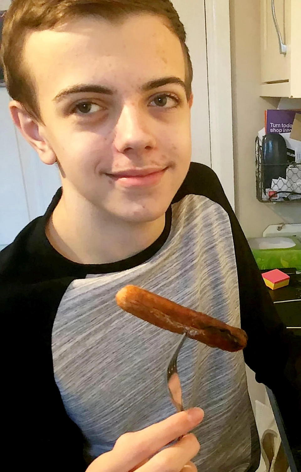 A teenage boy who has eaten nothing but SAUSAGES every mealtime for his entire life has been cured of his bizarre food phobia after being hypnotised over Facetime. Ben Simpson, 15, would refuse to try anything other than a bland diet of plain Richmonds bangers washed down with glasses of water. He developed his fear of food, known as ARFID, when mum Wendy Hughes, 55, tried to move him onto solid foods as a baby. She has since forked out £60 a month on Richmonds skinless sausages - with Ben getting through four every meal and several packs of 16 each week. Frustrated Wendy became so concerned about her son’s health she turned to Cognitive Behavioural Hypnotherapist David Kilmurry for help. And she was left amazed after Ben began trying new foods for the first rime following just one hypnotherapy session on a Facetime phone call.