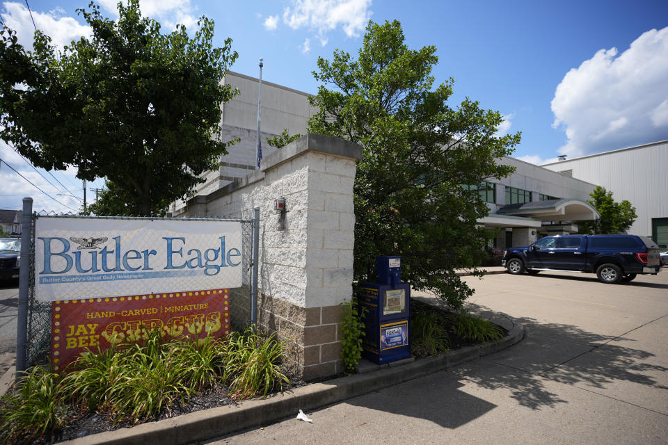 The Butler Eagle newspaper offices are seen, Thursday, July 18, 2024, in Butler, Pa. (AP Photo/Matt Slocum)