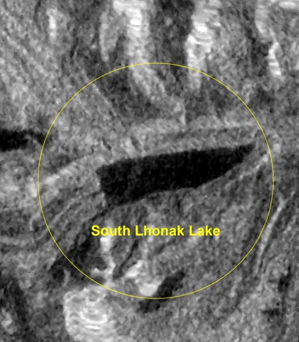 A satellite image shows the South Lhonak Lake before it burst causing floods in Sikkim region, India, 17 September 2023 (Reuters)