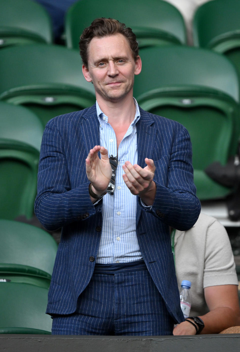 LONDON, ENGLAND - JULY 07: Tom Hiddleston attends day five of the Wimbledon Tennis Championships at All England Lawn Tennis and Croquet Club on July 07, 2023 in London, England. (Photo by Karwai Tang/WireImage)