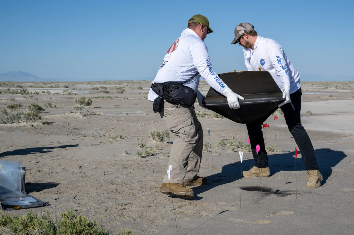 Collecting the OSIRIS-REx sample return capsule. <a href="https://www.flickr.com/photos/gsfc/53216118973/in/album-72177720310727975/" rel="nofollow noopener" target="_blank" data-ylk="slk:NASA/Keegan Barber;elm:context_link;itc:0;sec:content-canvas" class="link ">NASA/Keegan Barber</a>, <a href="http://creativecommons.org/licenses/by/4.0/" rel="nofollow noopener" target="_blank" data-ylk="slk:CC BY;elm:context_link;itc:0;sec:content-canvas" class="link ">CC BY</a>