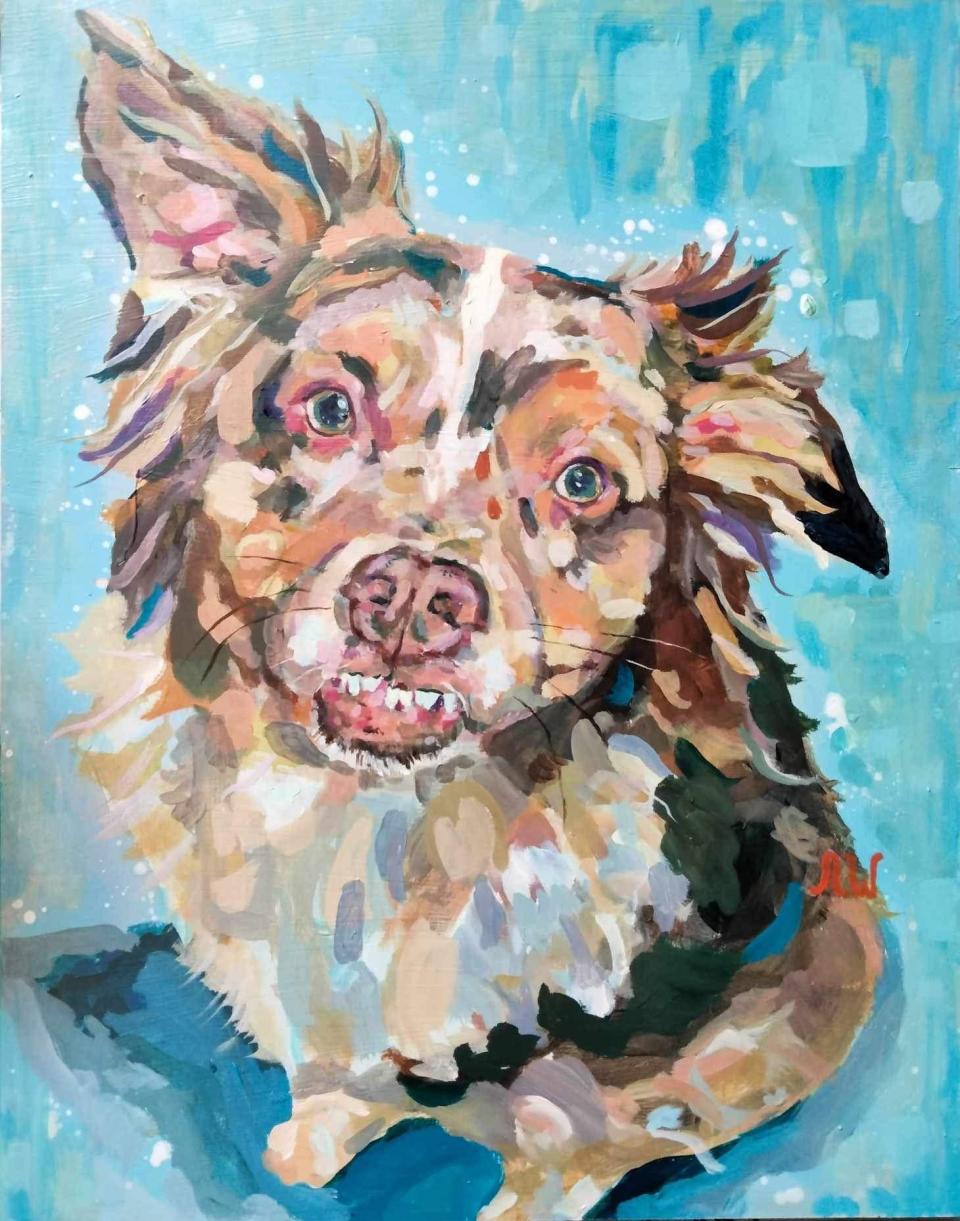 "Rustbelt Rescues," an art show on Friday at Patina Arts Centre in downtown Canton, will feature the portrait paintings of dogs and cats of the Stark County Humane Society, including this piece.