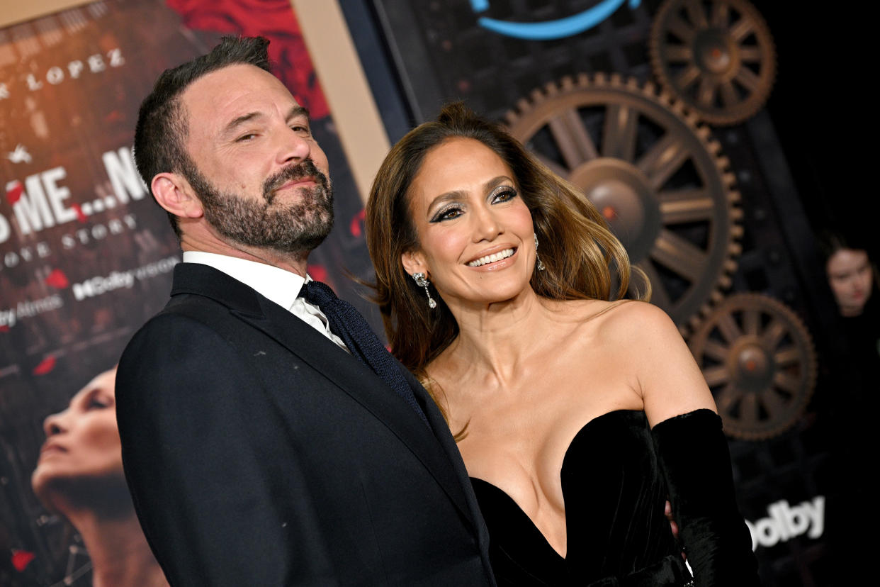 HOLLYWOOD, CALIFORNIA - FEBRUARY 13: Ben Affleck and Jennifer Lopez attend the Los Angeles Premiere Of Amazon MGM Studios 