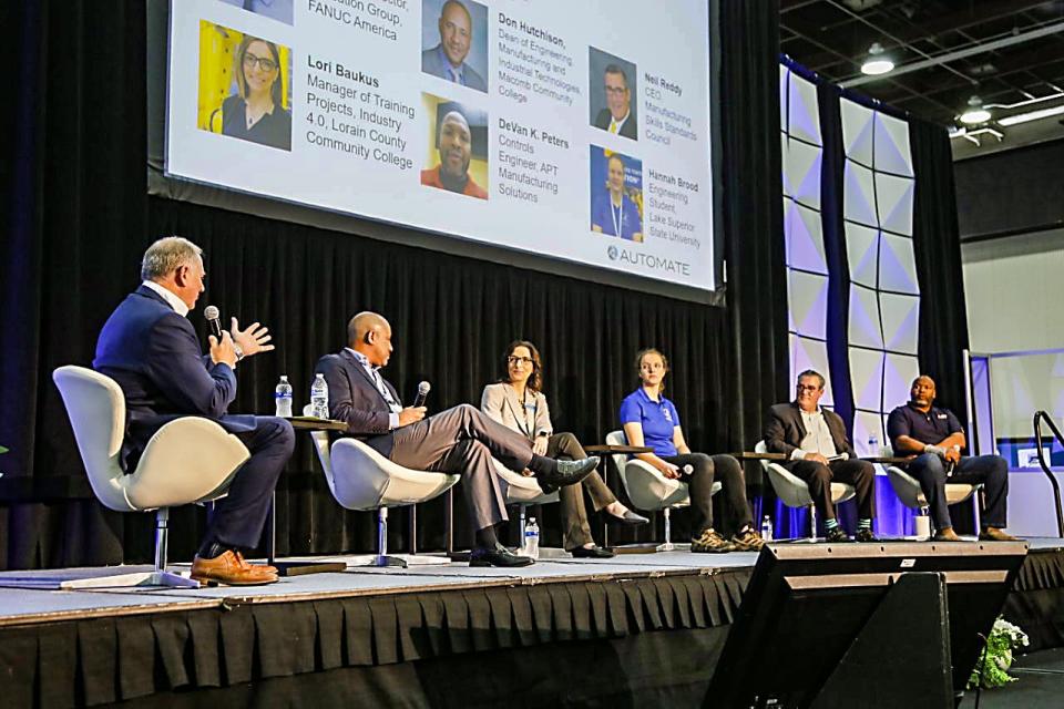 Paul Aiello, director of education at FANUC America, shares his insights on careers in robotics on a panel during Autonate 2022: “Automation Career Pathways,” North America’s largest event on automation and robotics at Huntington Place in downtown Detroit on Thurs., June 9, 2022.