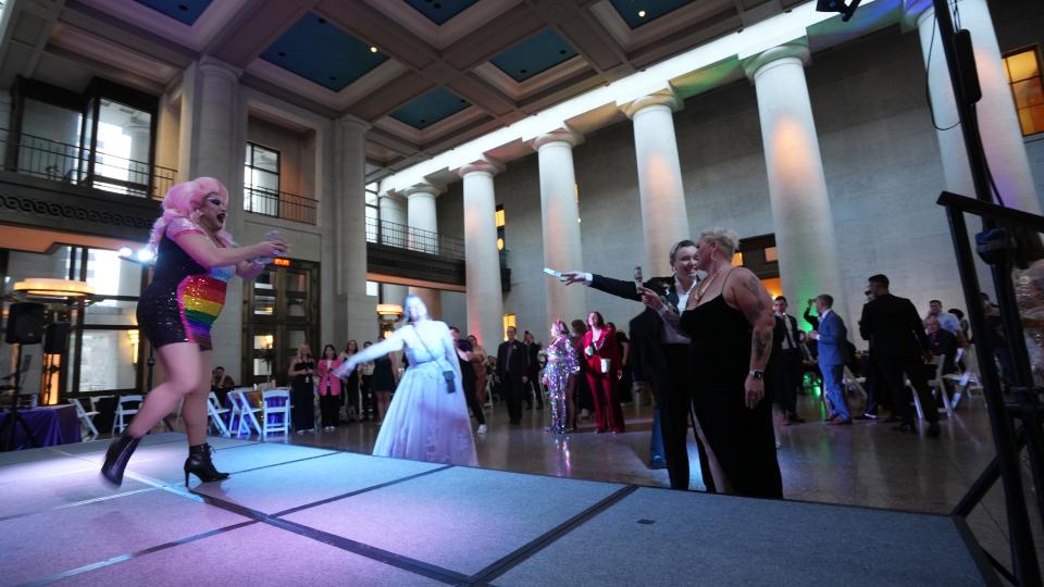 Virginia West performs during the Unity Prom, an adults-only, LGBTQ-focused prom party presented by the Columbus Lesbian & Gay Softball Association and benefiting Kaleidoscope Youth Center, which took place at the Ohio Statehouse Saturday, April 15, 2023.