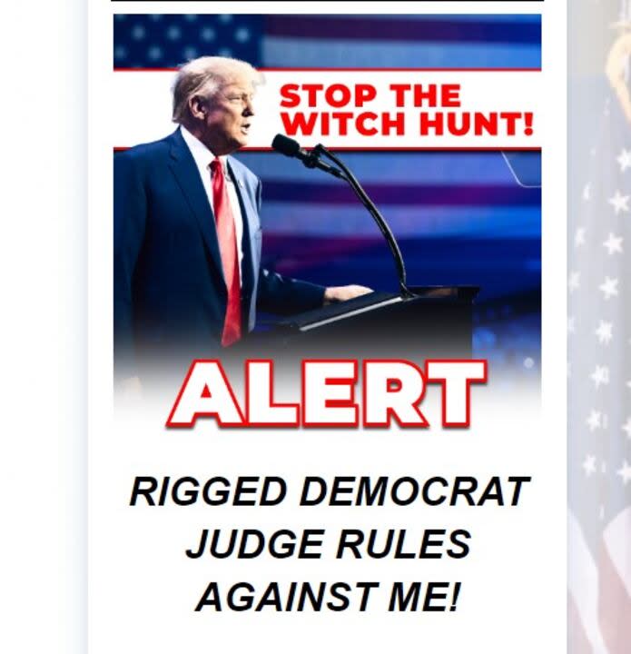 Uno de los anuncios en la página de la campaña de Donald Trump que dice 