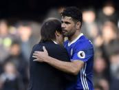 Britain Football Soccer - Chelsea v Arsenal - Premier League - Stamford Bridge - 4/2/17 Chelsea manager Antonio Conte and Diego Costa celebrate after the game Reuters / Hannah McKay Livepic