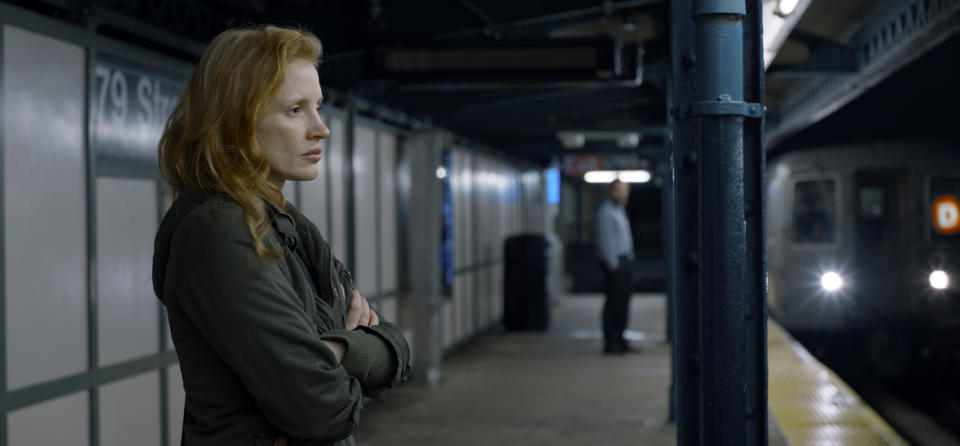 This image released by Ketchup Entertainment shows Jessica Chastain in a scene from "Memory." (Ketchup Entertainment via AP)