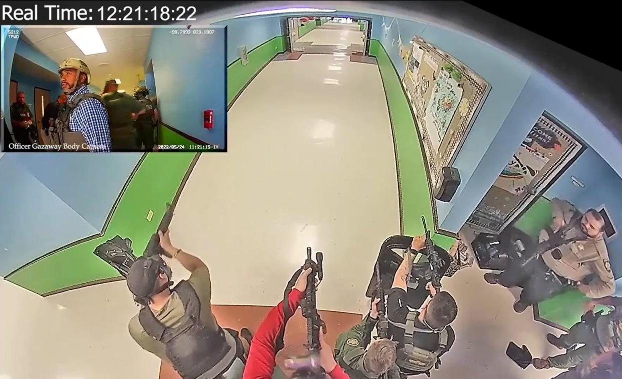 Video footage showing the school hallways when gunman Salvador Ramos committed his massacre in Uvalde, Texas.