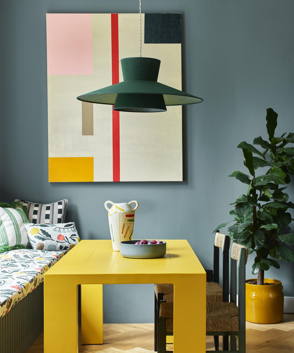 Introduce color blocking to a dining room wall