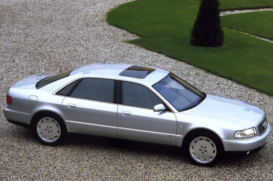 <p>Audi’s second attempt at a luxury saloon in 1994 was an impressive machine, carrying over the <strong>V8</strong> engines and even adding a <strong>W12</strong> in a shortlived, late-life über-limo. The car’s huge visual heft was illusory because underneath was a ground-breaking and lightweight, all-aluminium monocoque called the Audi Space Frame. Massive depreciation came later to provide an awful lot of secondhand car for the money…</p>