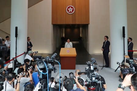 Hong Kong's Chief Executive Carrie Lam attends a news conference in Hong Kong