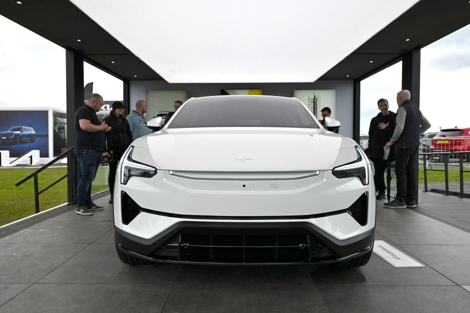LONDON, ENGLAND - APRIL 28: An All-Electric Polestar 3 is displayed during the Fully Charged Live UK at Farnborough International on April 28, 2023 in London, England. This year's show includes dozens of 'live sessions' and an exhibition of hundreds of companies, with electric vehicles of all shapes and sizes, and a large selection of home energy options  (Photo by John Keeble/Getty Images)