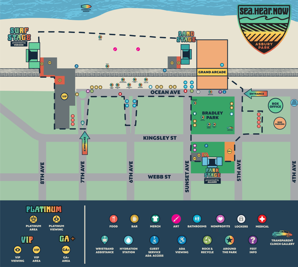 Map of the Asbury Park waterfront for the 2023 Sea Hear Now festival.