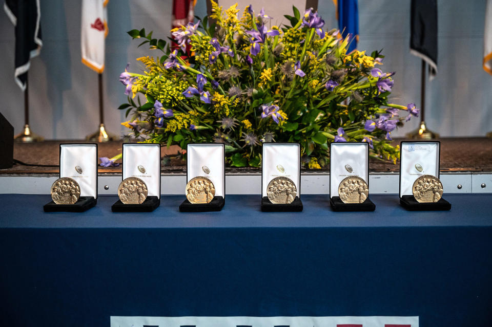 The Congressional Gold Medals received by Chinese American World War II Veterans, on March 9, 2024 in New Orleans. (Frank L Aymami III / Courtesy of The National WWII Museum)