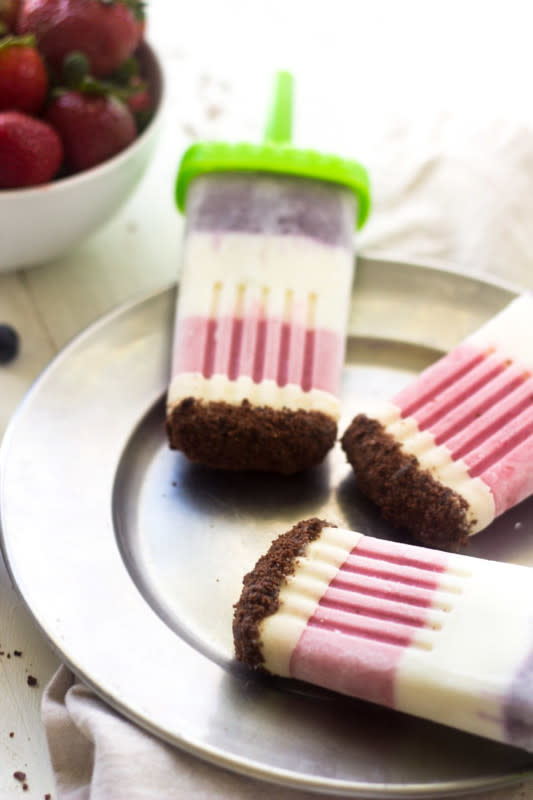 <p>Food Faith Fitness</p><p>These healthy freezer pops are so quick and easy! They’re made with fresh fruit and Greek yogurt and are great for kids and perfect for summer! <a href="http://www.foodfaithfitness.com/healthy-freezer-pops/" rel="nofollow noopener" target="_blank" data-ylk="slk:Click HERE for recipe;elm:context_link;itc:0;sec:content-canvas" class="link "><strong>Click HERE for recipe</strong></a>.</p>