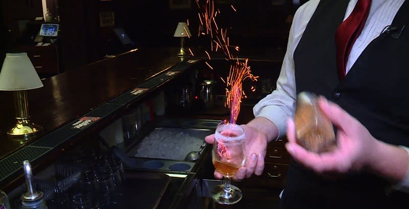 A Spanish Coffee being made at Huber's Restaurant in Portland, November 2023 (KOIN)