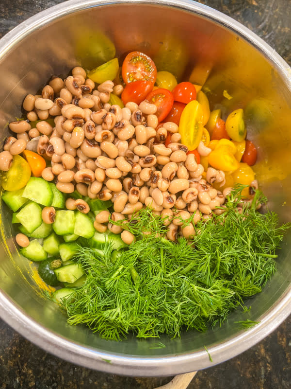 Mixing up Carla Hall's Black-Eyed Pea Salad<p>Courtesy of Jessica Wrubel</p>