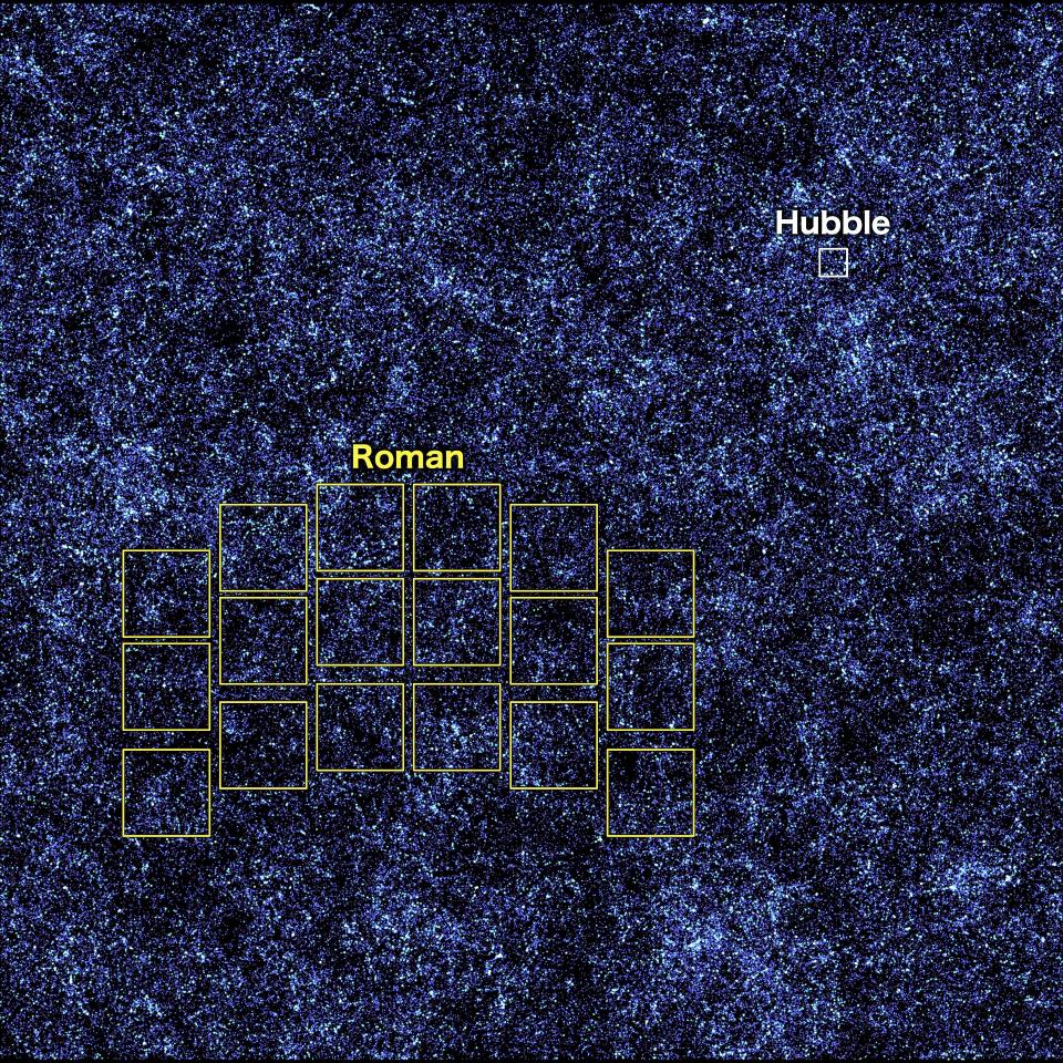 an image comparing the scope of the Nancy Grace Roman Space Telescope with that of the Hubble Space Telescope