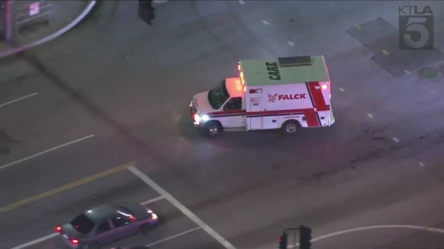 A Los Angeles County sheriff’s deputy was rushed to the hospital following an incident in Temple City on Feb. 9, 2024. (KTLA)