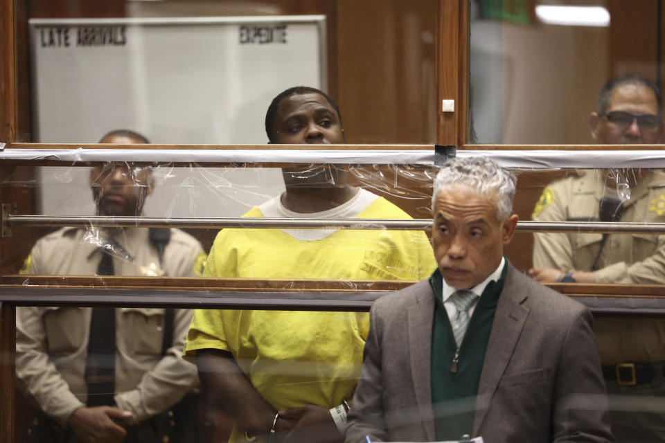 Jerrid Joseph Powell appears at an arraignment at Los Angeles superior court on Monday, Dec. 4, 2023. (Wally Skalij/Los Angeles Times, Pool)