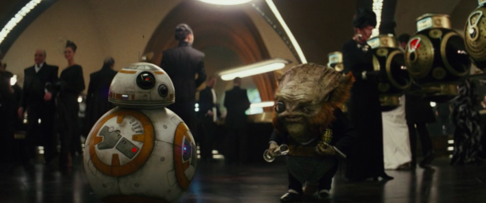 Dobbu Scay, right, played in motion capture by Mark Hamill (screen grab from <em>The Last Jedi</em>/Lucasfilm)