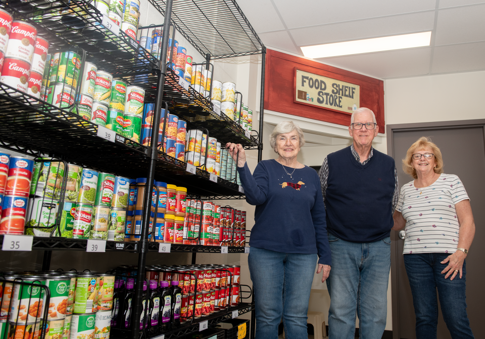 Suffield-Atwater-Randolph Food Shelf directors Joan Trautman, John Byers and Diane Jones. The food bank recieved money from the Dollar General settlement with the state of Ohio.