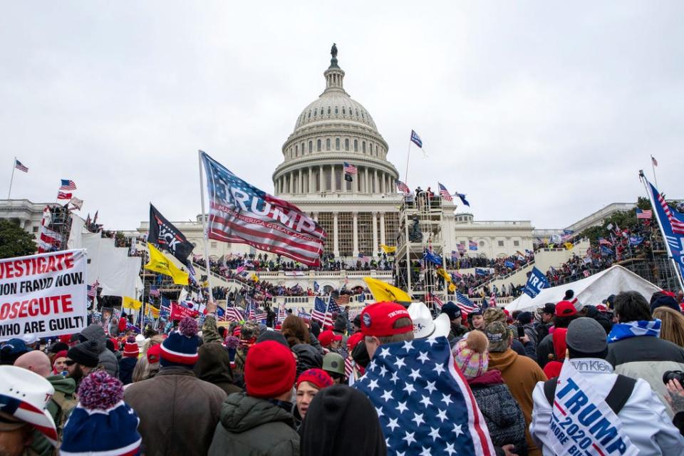 Rioters loyal to President Donald Trump rally at the U.S. Capitol in Washington on Jan. 6, 2021.