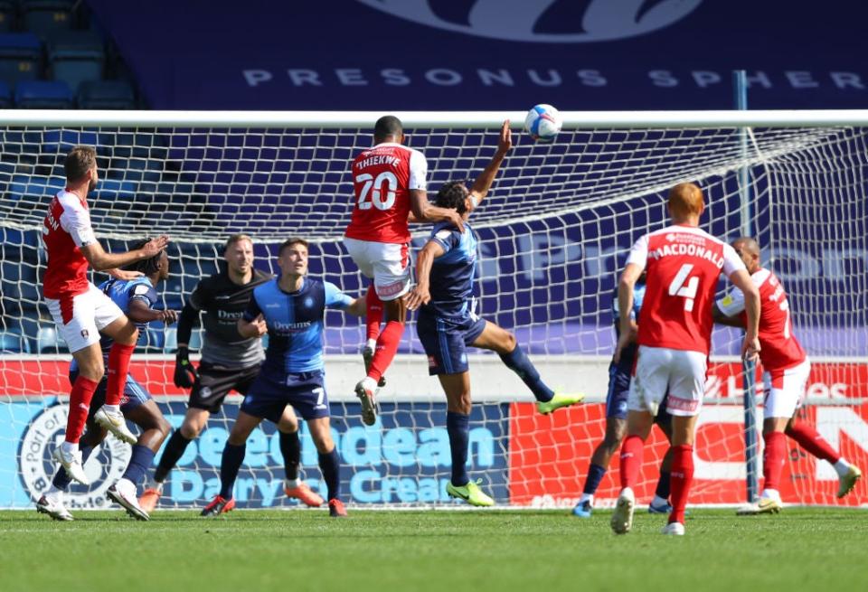 Michael Ihiekwe heads a winner for Rotherham United against Wycombe Wanderers (Getty)