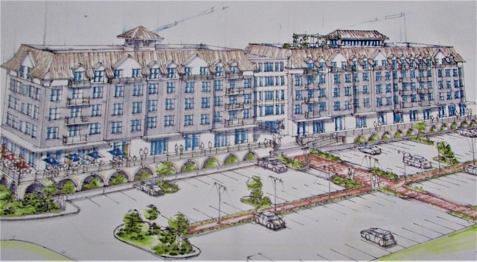 Oxford Development Group has proposed the mixed use Crossings at the Canal complex at 2 Kendall Rae Place across from Keystone Place assistant living facility and west of the Hampton Inn.