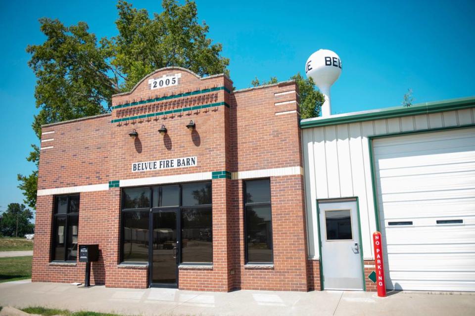 Belvue, Kan. city offices and fire barn. A former city clerk who pleaded guilty to theft was the daughter of a former mayor.