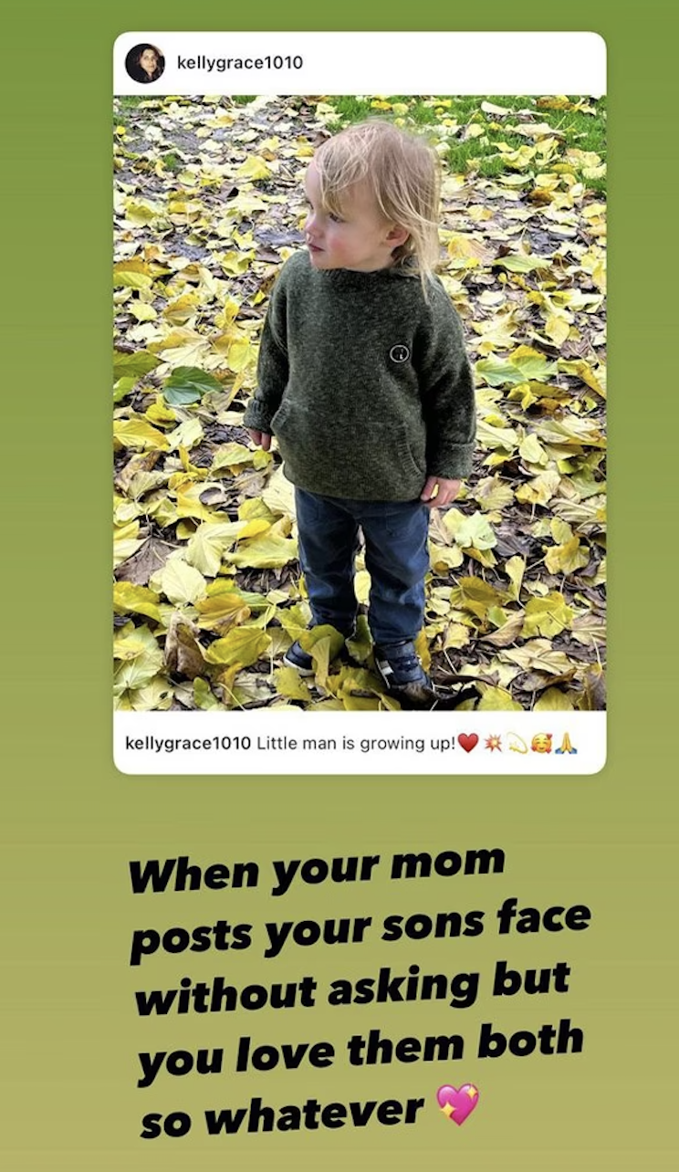 Emma's instagram story with the repost of her mom's photo