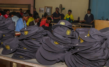 Finished caps are seen at the the Utexrwa garment factory in Kigali, Rwanda April 17, 2018. Picture taken April 17, 2018. REUTERS/Jean Bizimana